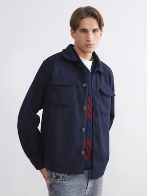 LC Waikiki Lacivert Regular Fit Uzun Kollu Kaşe Erkek Gömlek Ceket