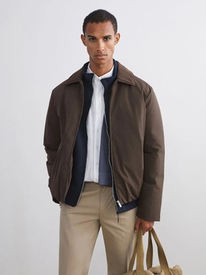 LC Waikiki Kahverengi Rahat Kalıp Kadife Yaka Erkek Mont