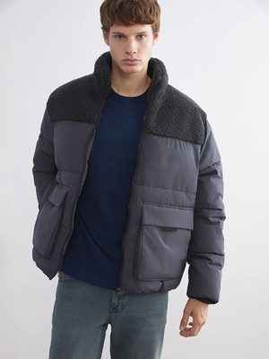 LC Waikiki Gri Standart Kalıp Dik Yaka Erkek Şişme Mont