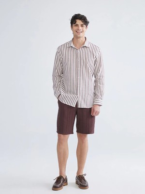 LC Waikiki Mürdüm Standart Kalıp Keten Görünümlü Erkek Şort