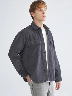 LC Waikiki Antrasit Rahat Kalıp Uzun Kollu Kadife Erkek Gömlek Ceket