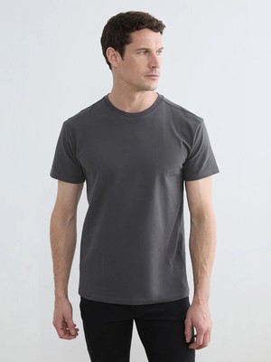 LC Waikiki Gri Bisiklet Yaka Kısa Kollu Erkek Atlet