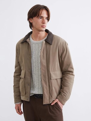 LC Waikiki Kahverengi Standart Kalıp Kadife Yaka Erkek Mont