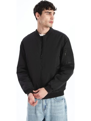 LC Waikiki Siyah Standart Kalıp Kolej Yaka Erkek Bomber Mont