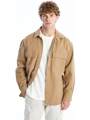 LC Waikiki Bej Rahat Kalıp Gabardin Erkek Gömlek Ceket