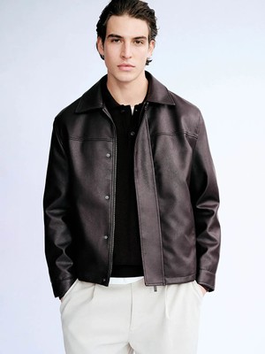 LC Waikiki Kahverengi Standart Kalıp Erkek Deri Görünümlü Mont