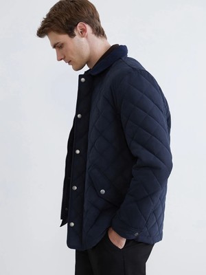 LC Waikiki Lacivert Standart Kalıp Kadife Yaka Süet Erkek Mont