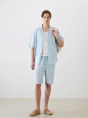 LC Waikiki Mavi Rahat Kalıp Keten Görünümlü Erkek Şort