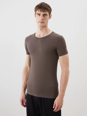 LC Waikiki Kahverengi Bisiklet Yaka Kısa Kollu Erkek Atlet