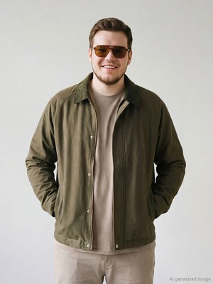 LC Waikiki Haki Standart Kalıp Kadife Yaka Erkek Mont