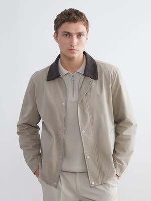 LC Waikiki Bej Standart Kalıp Kadife Yaka Erkek Mont