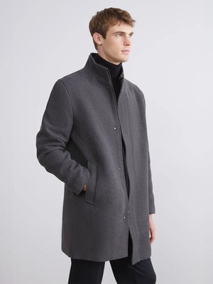 LC Waikiki Antrasit Standart Kalıp Dik Yaka Erkek Kaşe Kaban