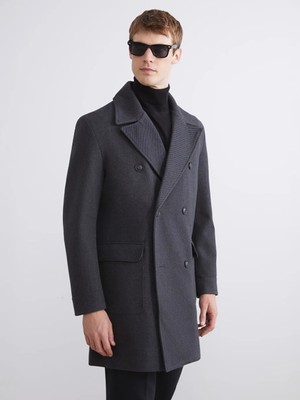 LC Waikiki Antrasit Standart Kalıp Ceket Yaka Erkek Kaşe Kaban