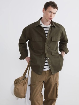 LC Waikiki Haki Loose Fit Erkek Gabardin Gömlek Ceket