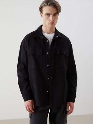 LC Waikiki Siyah Rahat Kalıp Gabardin Erkek Gömlek Ceket