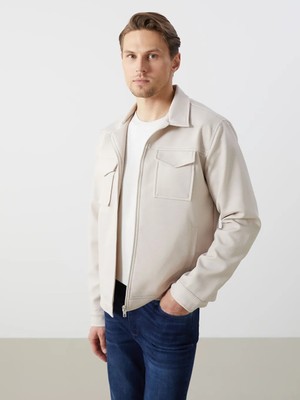 LC Waikiki Bej Slim Fit Gömlek Yaka Erkek Mont