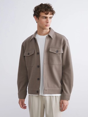 LC Waikiki Kahverengi Regular Fit Kaşe Erkek Gömlek Ceket