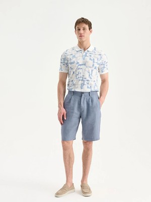 LC Waikiki Mavi Standart Kalıp Keten Erkek Şort
