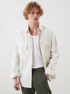 LC Waikiki Bej Rahat Kalıp Gabardin Erkek Gömlek Ceket