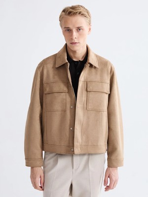 LC Waikiki Sarı Rahat Kalıp Ceket Yaka Süet Erkek Mont