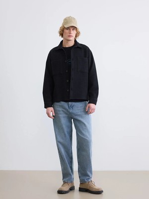 LC Waikiki Siyah Rahat Kalıp Armürlü Erkek Gömlek Ceket