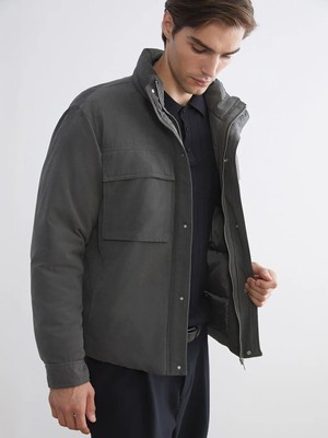 LC Waikiki Yeşil Standart Kalıp Dik Yaka Erkek Mont