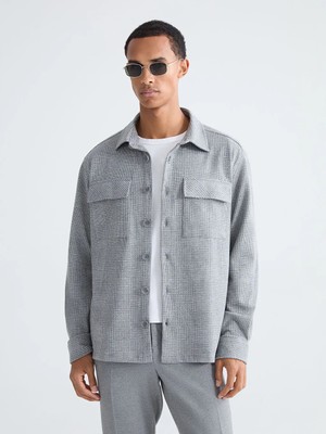 LC Waikiki Gri Regular Fit Uzun Kollu Ekose Erkek Gömlek Ceket