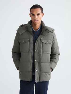 LC Waikiki Haki Standart Kalıp Kapüşonlu Erkek Mont