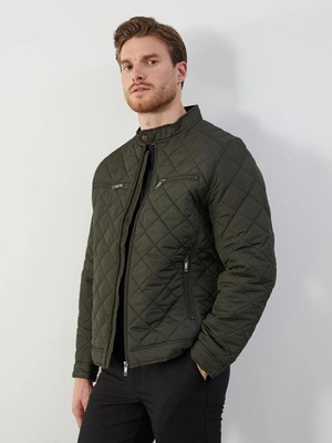 LC Waikiki Haki Standart Kalıp Biker Yaka Kapitoneli Erkek Mont