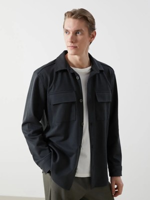 LC Waikiki Petrol Regular Fit Uzun Kollu Erkek Gömlek Ceket