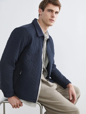 LC Waikiki Lacivert Standart Kalıp Gömlek Yaka Kapitoneli Erkek Mont