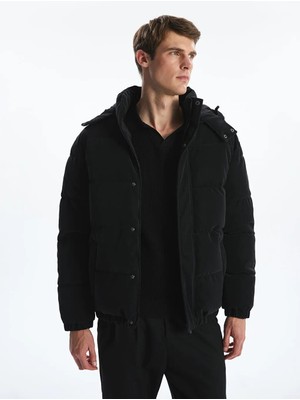 LC Waikiki Siyah Rahat Kalıp Kapüşonlu Erkek Şişme Mont