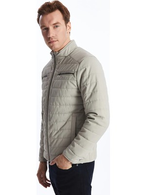 LC Waikiki Bej Standart Kalıp Dik Yaka Erkek Deri Görünümlü Mont