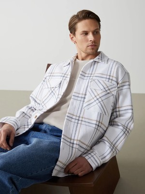 LC Waikiki Ekru Regular Fit Yün Karışımlı Ekose Erkek Gömlek Ceket