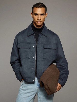 LC Waikiki Petrol Rahat Kalıp Ceket Yaka Süet Erkek Mont