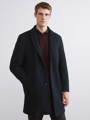 LC Waikiki Yeşil Standart Kalıp Ceket Yaka Erkek Kaşe Kaban