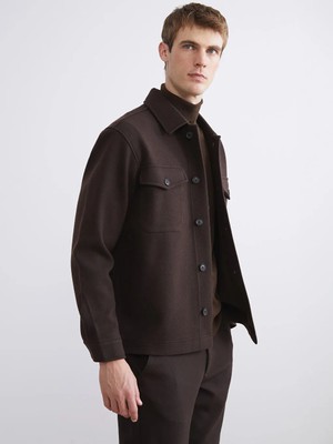 LC Waikiki Kahverengi Regular Fit Uzun Kollu Kaşe Erkek Gömlek Ceket