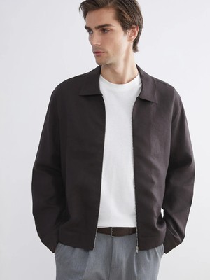 LC Waikiki Kahverengi Standart Kalıp Gömlek Yaka Keten Erkek Mont