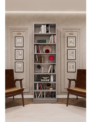 Asra Trend MDF Kül Gri Kitaplık – Ayarlanabilir Raflar, Ev & Ofis Modern Dekoratif Kitaplık, K-03