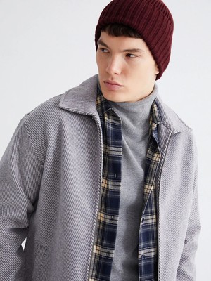 LC Waikiki Gri Regular Fit Uzun Kollu Kaşe Erkek Gömlek Ceket