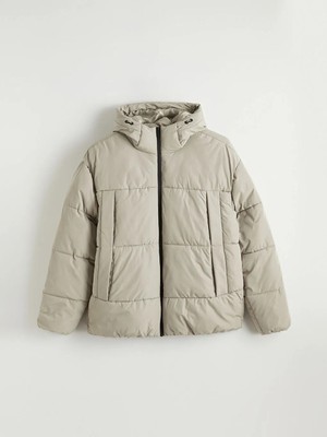 LC Waikiki Bej Rahat Kalıp Kapüşonlu Erkek Şişme Mont