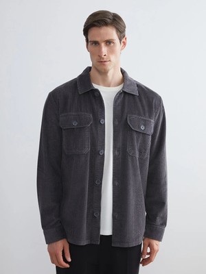 LC Waikiki Antrasit Regular Fit Kadife Erkek Gömlek Ceket