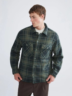 LC Waikiki Yeşil Rahat Kalıp Uzun Kollu Ekose Erkek Gömlek Ceket