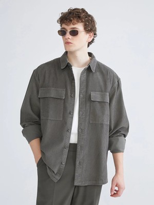 LC Waikiki Haki Rahat Kalıp Uzun Kollu Kadife Erkek Gömlek Ceket