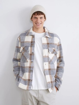 LC Waikiki Bej Içi Pelüş Ekose Erkek Oduncu Gömlek Ceket