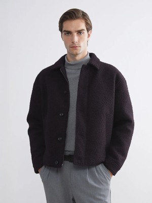 LC Waikiki Bordo Rahat Kalıp Ceket Yaka Erkek Kaşe Mont