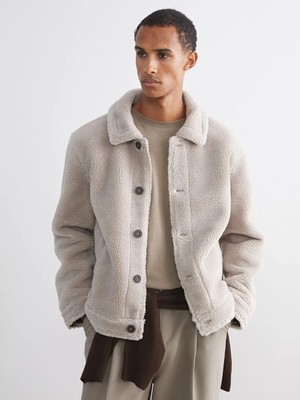 LC Waikiki Bej Standart Kalıp Gömlek Yaka Pelüş Erkek Mont