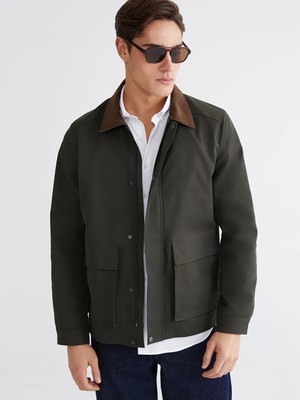 LC Waikiki Haki Regular Fit Kadife Yaka Gabardin Erkek Mont