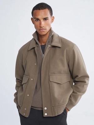 LC Waikiki Kahverengi Standart Kalıp Gömlek Yaka Erkek Kaşe Mont