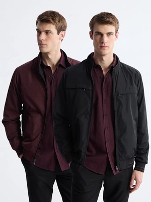 LC Waikiki Siyah Standart Kalıp Dik Yaka Çift Taraflı Erkek Mont